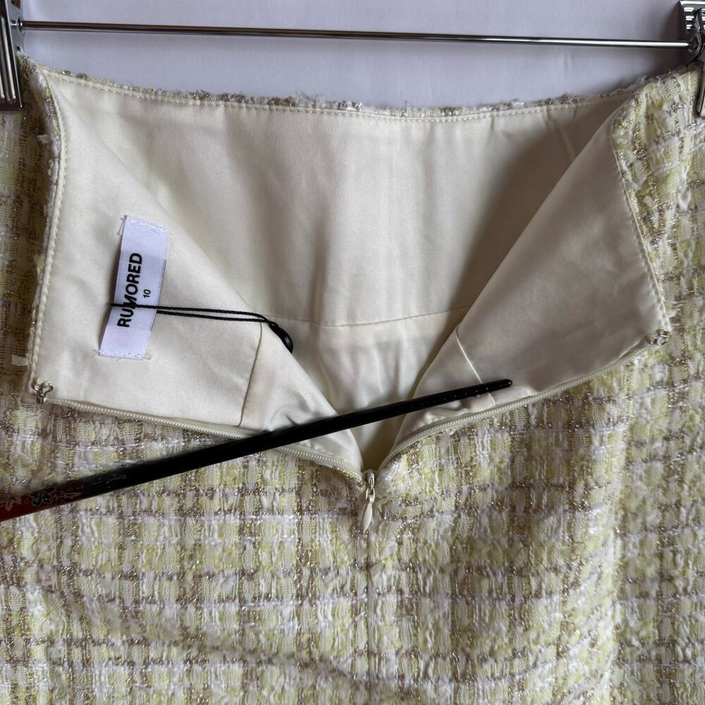 Rumored Coco Mini Skirt Yellow Shimmer Tweed Size 10 NWT Preppy Parisian - Picture 5 of 9